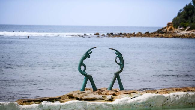 Helen Leete's Oceanides sculpture adorning the edge of Fairy Bower ocean pool in Manly. Picture: Destination NSW