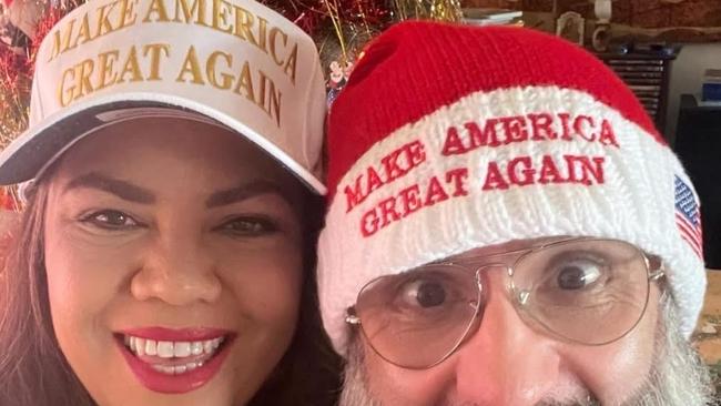 Senator Jacinta Price and husband Colin Lillie wearing MAGA hats. Picture: Facebook