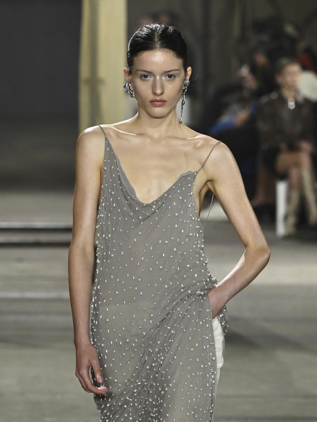 A model walks the runway during the Albus Lumen show during Australian Fashion Week. Picture: Getty Images