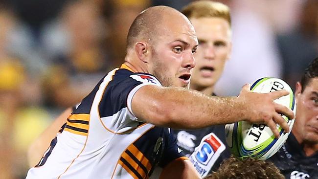 CANBERRA, AUSTRALIA - MARCH 17: Lachlan McCaffrey of the Brumbies runs the ball during the round five Super Rugby match between the Brumbies and the Sharks at GIO Stadium on March 17, 2018 in Canberra, Australia.  (Photo by Mark Nolan/Getty Images)