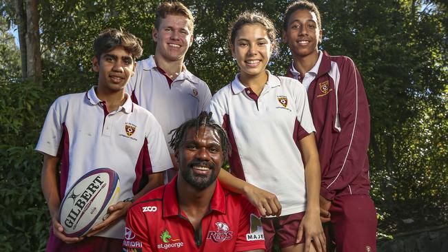 Reds halfback Moses Sorovi maintains a close connection with St Peters Lutheran College. Photo: Brendan Hertel, QRU