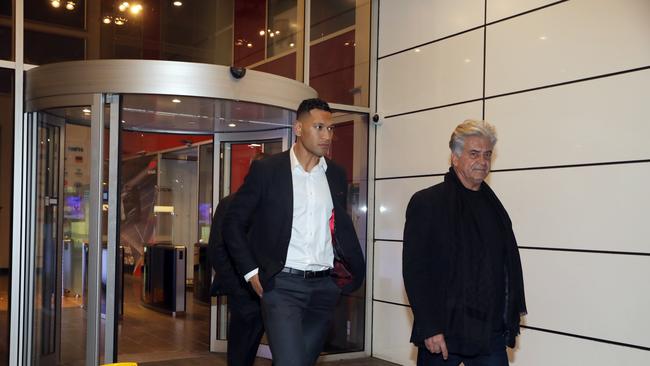 Israel Folau pictured leaving the Foxtel Headquarters in Macquarie Park.Picture: Christian Gilles