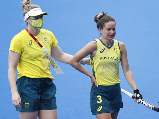 Australian hockey player Brooke Peris after the quarterfinal loss to India at the 2020 Olympics. Picture: Alex Coppel.