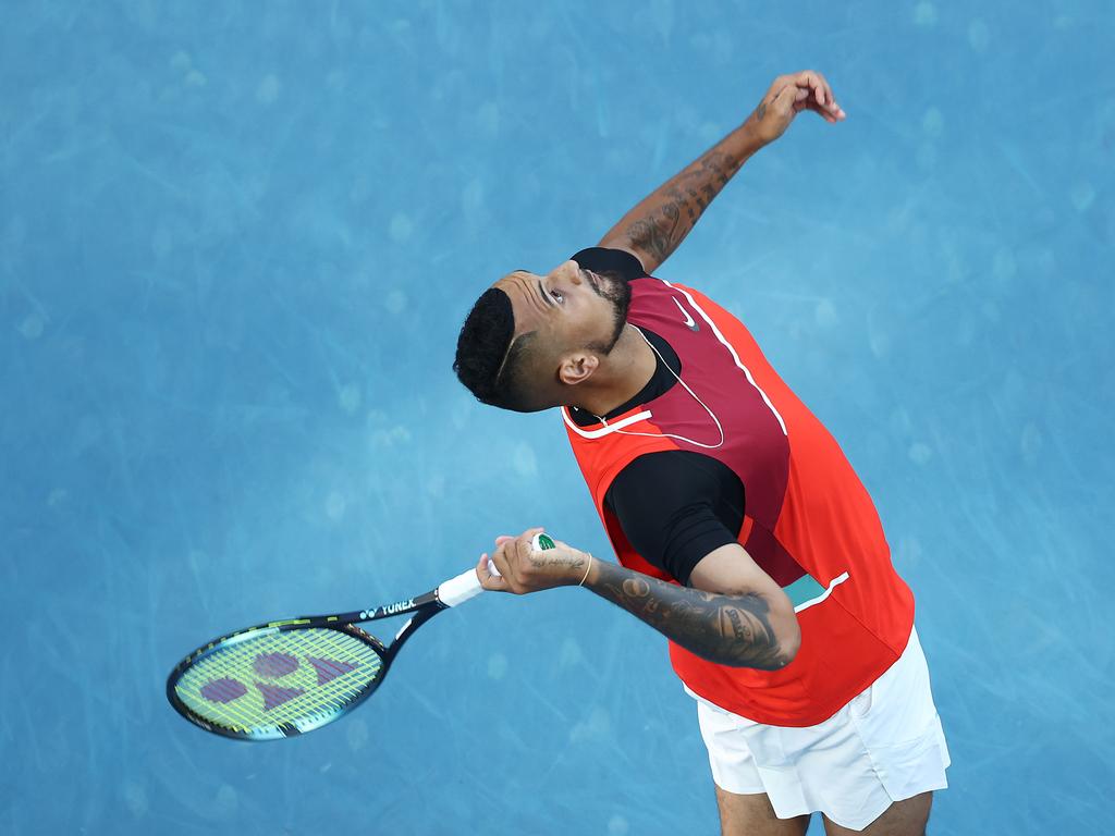 Kyrgios was frequently serving above 215 km/h, but barely managed to raise a sweat in his opponent. Picture: Mark Metcalfe/Getty Images