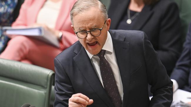 Anthony Albanese in question time savaged the Greens for their opposition to Labor’s signature housing policy. Picture: NCA NewsWire / Martin Ollman