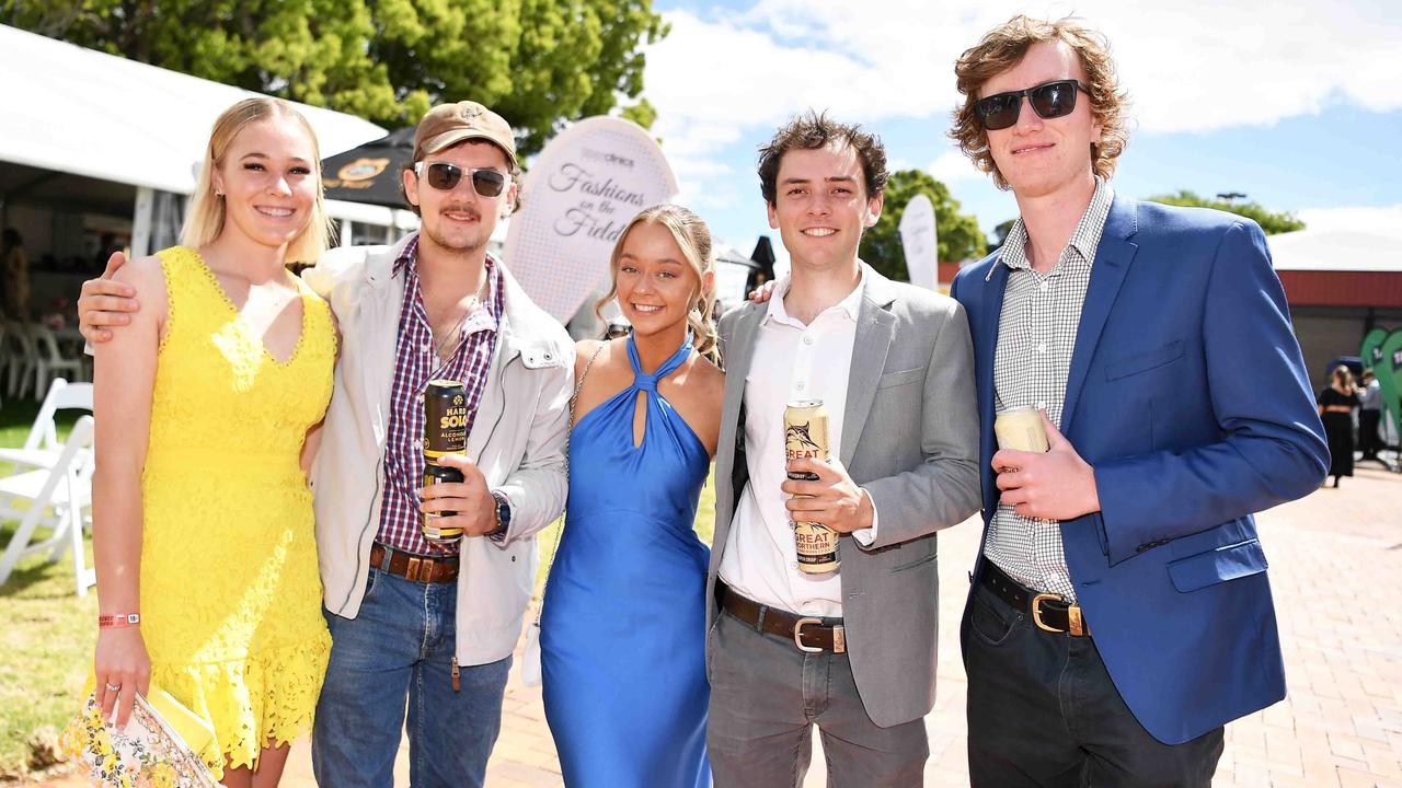 Molly Harm, Kaleb Simpson, Olivia Graham, Nick Manthey and Riley Nixon at Weetwood race day, Clifford Park. Picture: Patrick Woods.