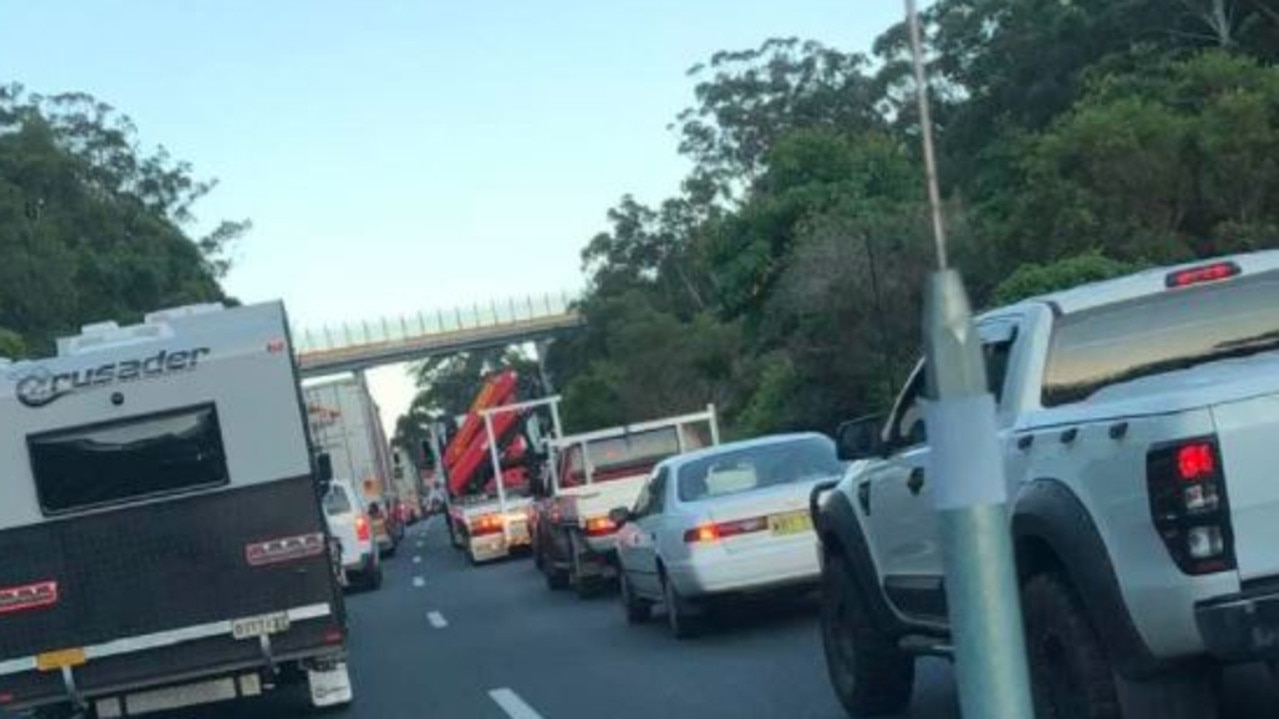 Traffic at the Queensland border checkpoint at 5am Monday. Picture: Suzan Rouse