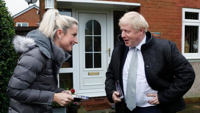 Boris Johnson doorknocking in Mansfield, Nottinghamshire, on Saturday. Picture: AFP