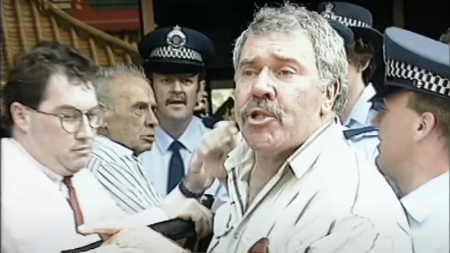 Jack Karlson arrested outside a Fortitude Valley restaurant in 1991. Picture: Chris Reason / Seven News