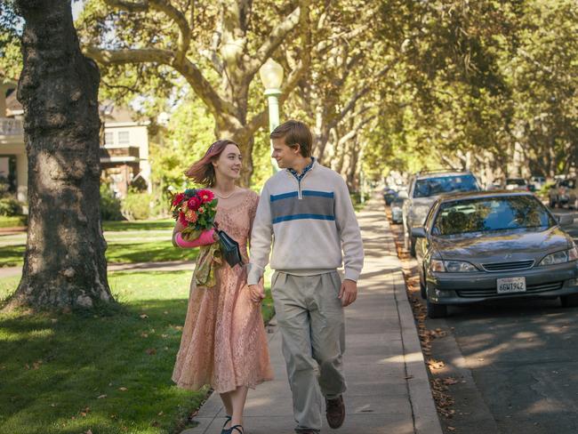 Saoirse Ronan, left, and Lucas Hedges in a scene from "Lady Bird." Picture: Merie Wallace/A24 via AP