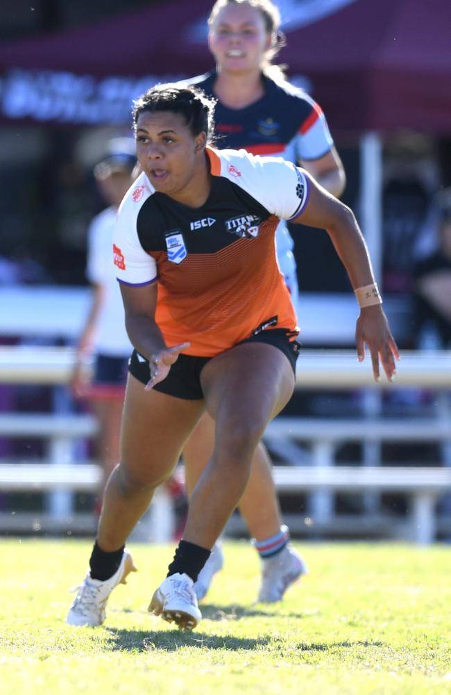 Latoniya Norris goes in for a tackle during the 2023 NRL national championships.