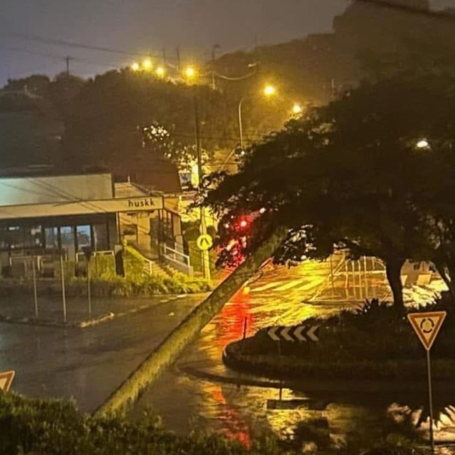 A power pole down in Grange on Sunday morning. Picture: Facebook