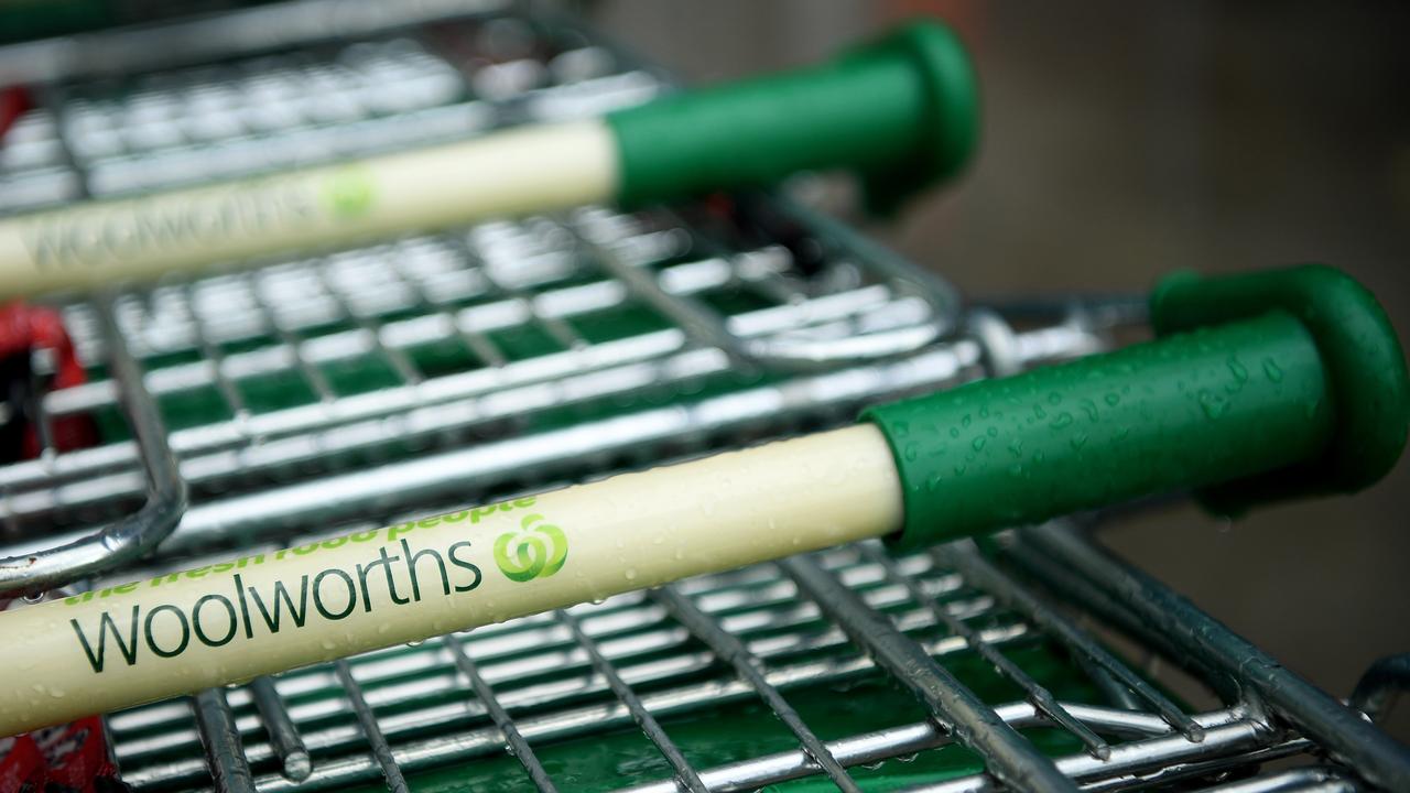 Woolworths has reported a 10 per cent jump in food sales at its Australian supermarkets for the third quarter, due to panic buying amid the coronavirus pandemic. Picture: AAP/Joel Carrett