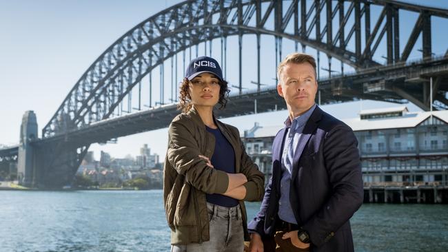 Olivia Swann as NCIS Special Agent Captain Michelle Mackey and Todd Lasance as AFP Liaison Officer Sergeant Jim. Picture: Daniel Asher Smith/Paramount+