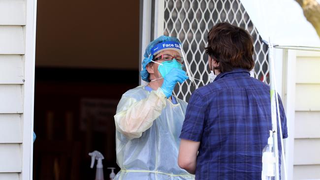 A person is tested for coronavirus at Colac Neighbourhood House. Picture: Glenn Ferguson