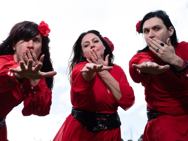 Liam Casey, Rachel Hemmingway and James Von Vinyl ahead of The Most Wuthering Heights Day Ever at Sydney Park on July 13. Picture: Favio Brancaleone