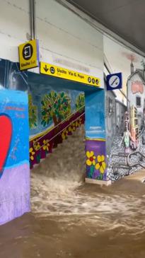 Wild storms flood major train station