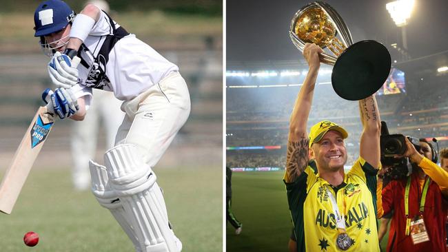 Michael Clarke for Wests at Pratten Park, and as Aussie captain hoisting the World Cup at the MCG in 2015.