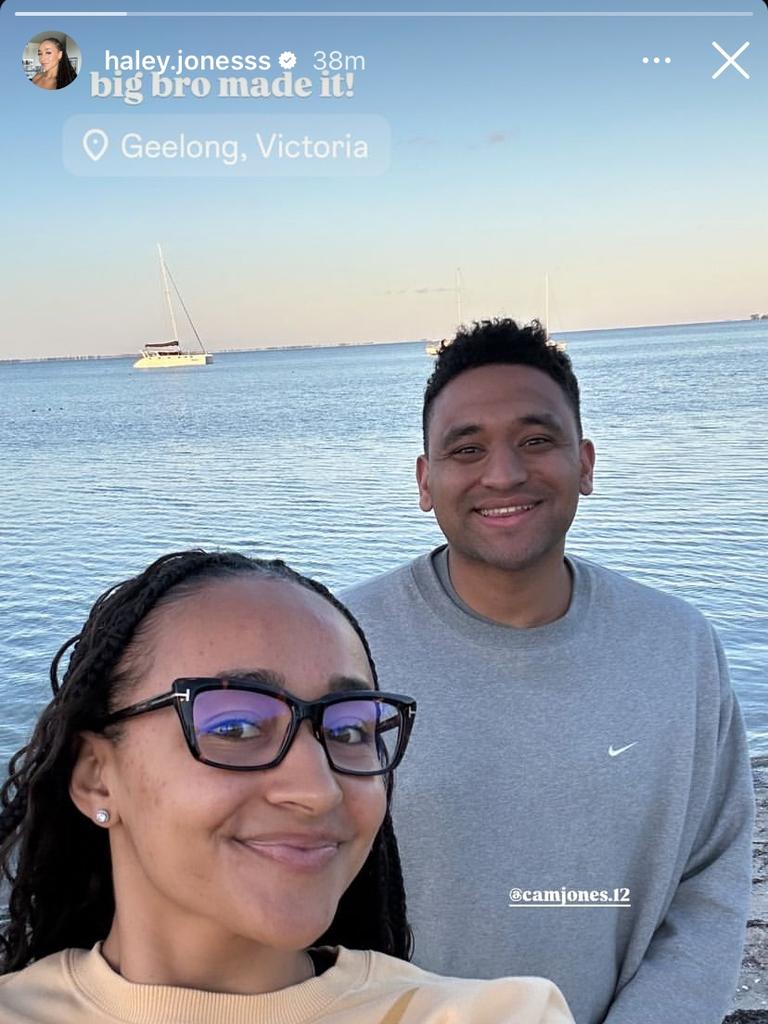 Haley Jones with brother Cam in Geelong. Picture: Instagram