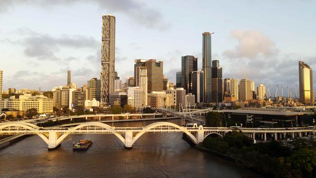 Aerial photo of the Brisbane River, the William Jolly Bridge. Picture: Brendan Radke