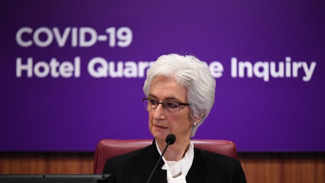 Jennifer Coate AO speaks during COVID-19 Hotel Quarantine Inquiry last July. Picture: Getty Images