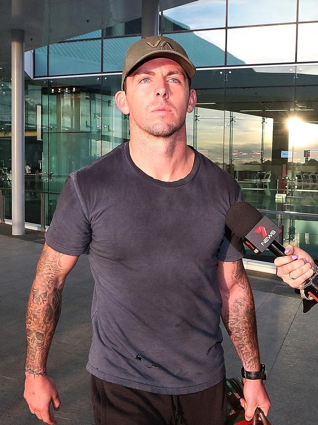 Zachary Rolfe at Canberra airport in 2019, on bail after being charged with murder.