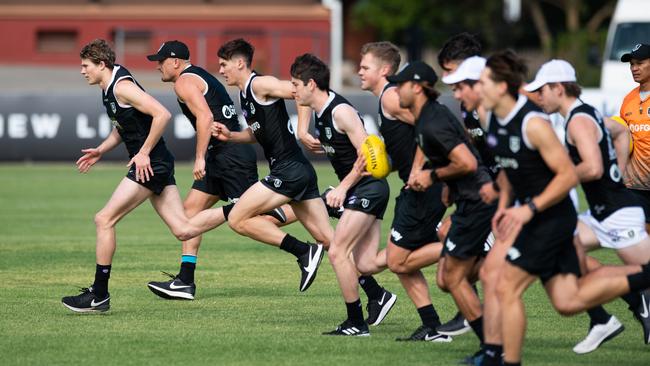 Port Adelaide’s young players hit the ground running. Picture: Brad Fleet