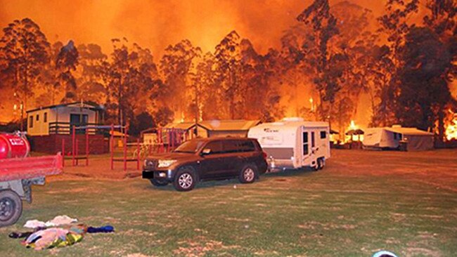 An image from the 2009 Black Saturday bushfires in Victoria shows a caravan park in Drouin, 90km east of Melbourne.