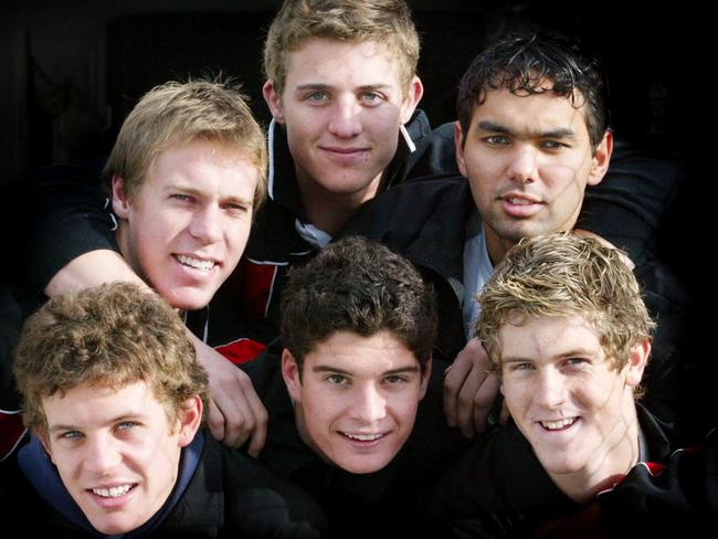 Fresh-faced St Kilda recruits (left to right) Luke Ball, Josh Houlihan, Matt Maguire, Leigh Montagna, Xavier Clarke and Nick Dal Santo.