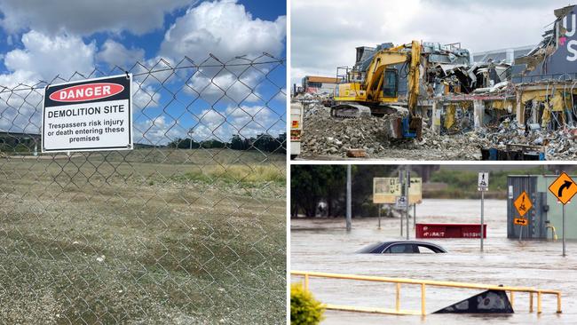 (Clockwise from left) Lanscaping works are well under way; demolition last year; the site regularly flooded.