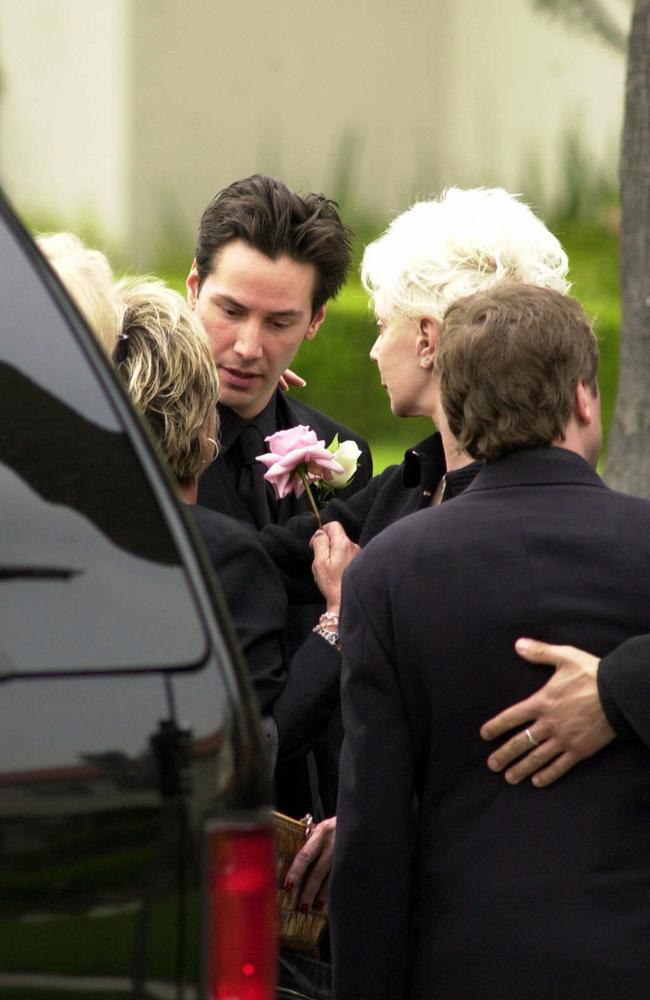 7 April, 2001: Keanu Reeves at the funeral of his partner Jennifer Syme who was killed in road accident.