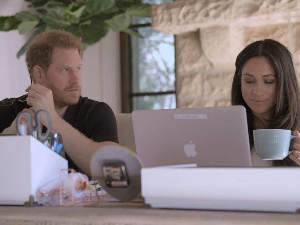 Prince Harry receives a text message from brother Prince William in the Netflix series. The Sussexes’ calls for a “summit” with the Palace have gone ignored. Picture: Netflix