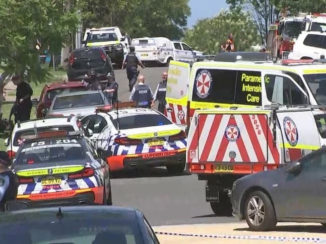 Police arrived at the scene about 1pm to reports a medical patient had produced a weapon. Picture: Channel 9