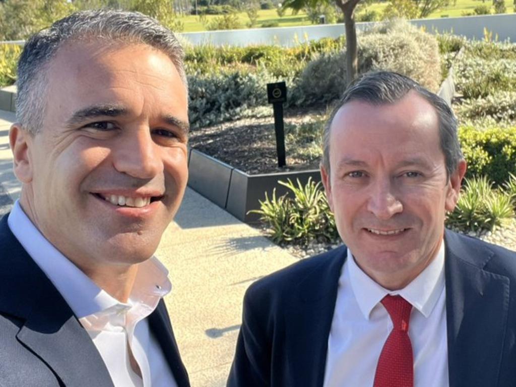 SA Premier Peter Malinauskas and WA Premier Mark McGowan were all smiles in Perth recently but now they are at odds over the GST.
Picture: Twitter