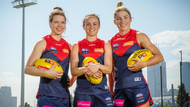 Melbourne captain Daisy Pearce with vice-captains Elise O'Dea and Mel Hickey. Picture: Mark Stewart