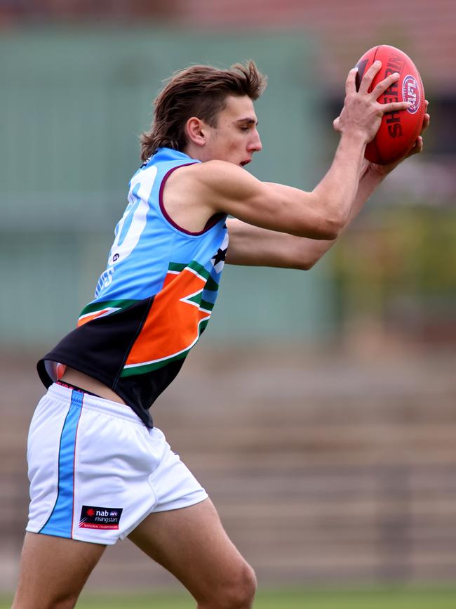 Aspley’s Joshua Cooper marks for Allies at the U18s (Photo by Kelly Barnes/AFL Photos/via Getty Images)