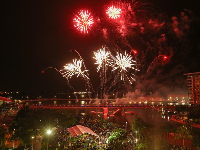 Fireworks seeing in the New Year at the Darwin Waterfront Precinct. Picture: Glenn Campbell