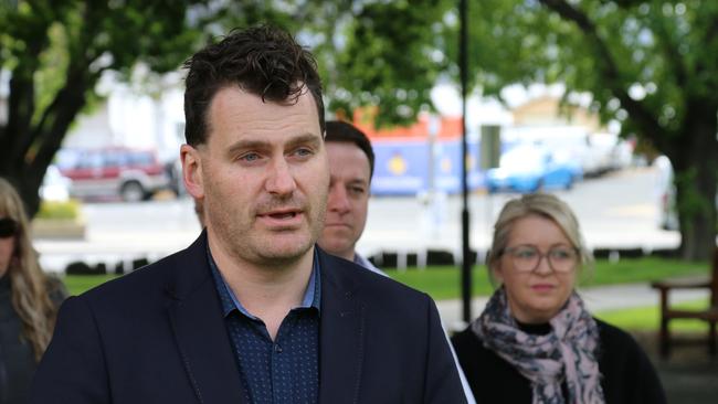 TICT CEO Luke Martin speaks to the media on parliament Lawnsin Hobart on Tuesday, November 16, 2021.