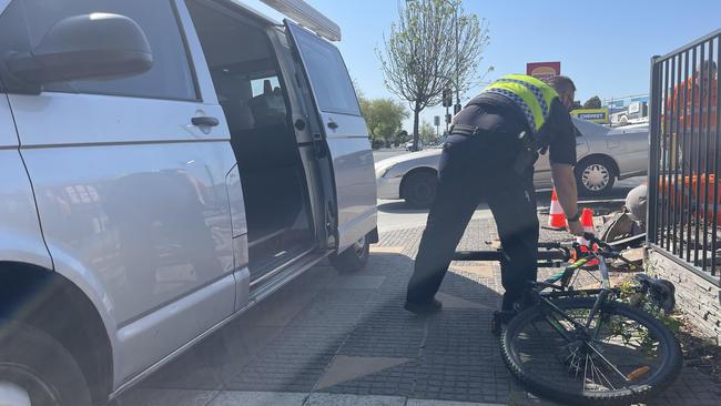 A car has collided with a cyclist at Clearview. Picture: Evangeline Polymeneas