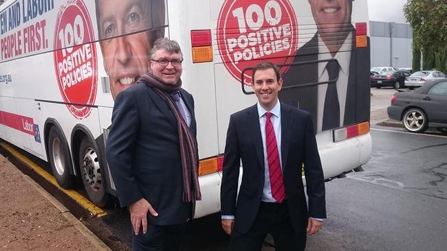 Labor Boothby candidate Mark Ward with financial services spokesman Jim Chalmers.