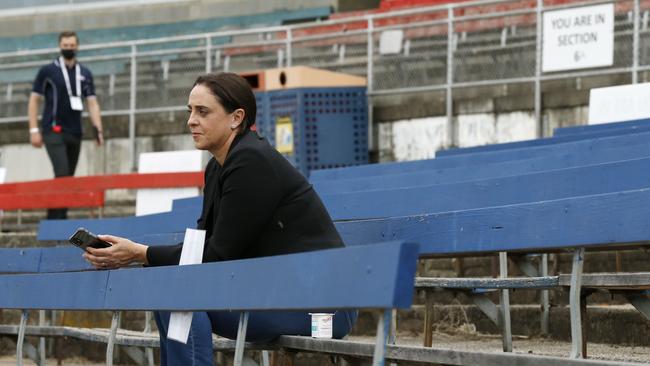 AFLW chief executive Nicole Livingstone catches the first game of the new season. Picture: Getty Images