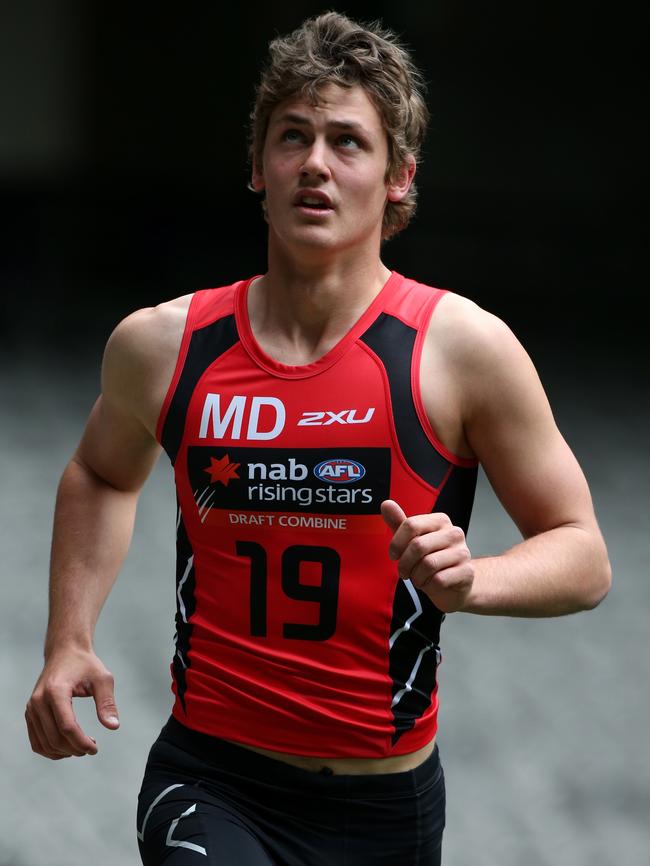 Harry Perryman in action at the AFL Draft Combine. Picture: Mark Dadswell