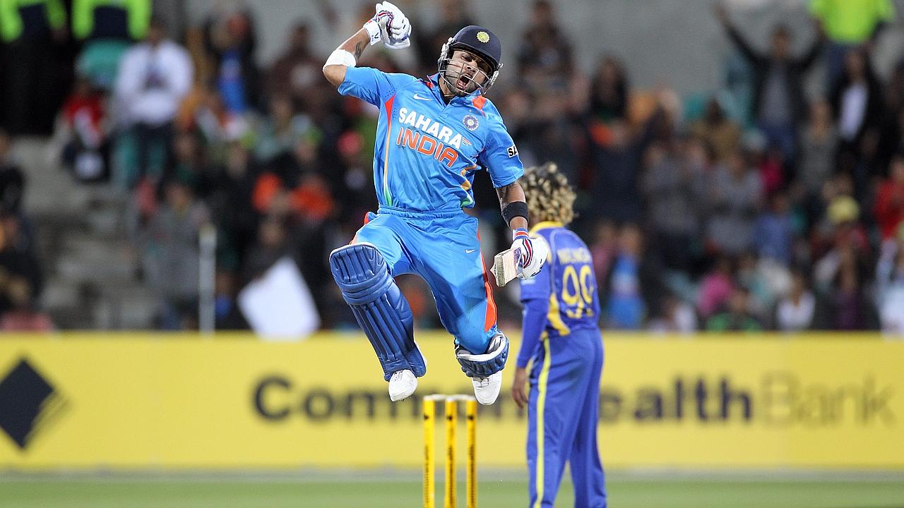  India's Virat Kohli makes a run against Australia during their cricket test match at Adelaide Oval, South Australia, 27 Jan ...