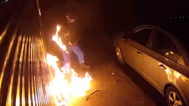 An arsonist sets himself alight as a Moonee Ponds tobacco store is targeted. Picture: Supplied