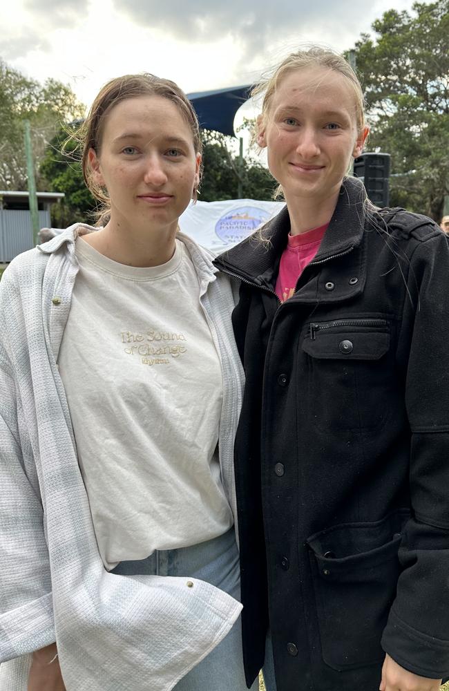 Jayla-Beth Marsh and Kiama Marsh following the Anzac Day Dawn Service at Mudjimba on April 25. Picture: Letea Cavander