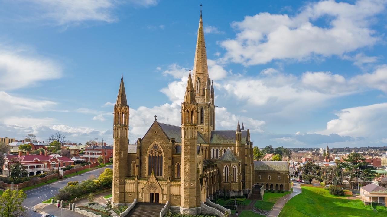 Sacred Heart Cathedral Bendigo. Airviewonline unveils Australia's top aerial views captured or curated by veteran photographer Stephen Brookes. Picture: Stephen Brookes