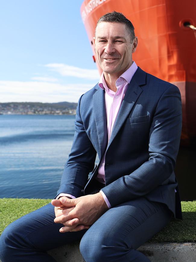 Tasmanian AFL legend Alastair Lynch on Hobart's waterfront. Picture: LUKE BOWDEN