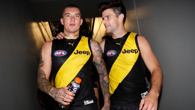 Dustin Martin and Trent Cotchin after the win over Collingwood.