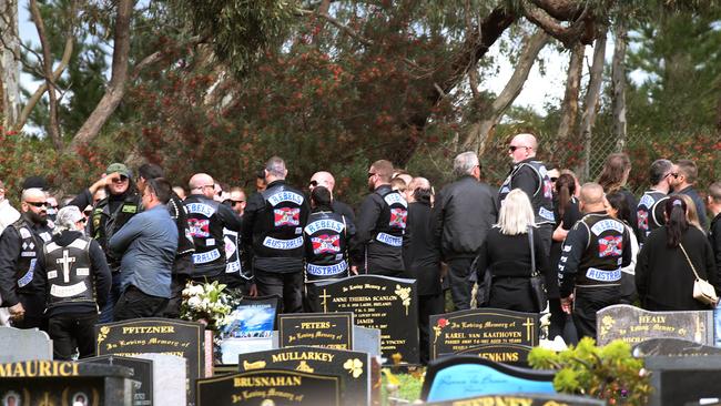 The funeral for Rebels bikie Shane Smith, who died in a motorcycle crash. Picture: Dean Martin