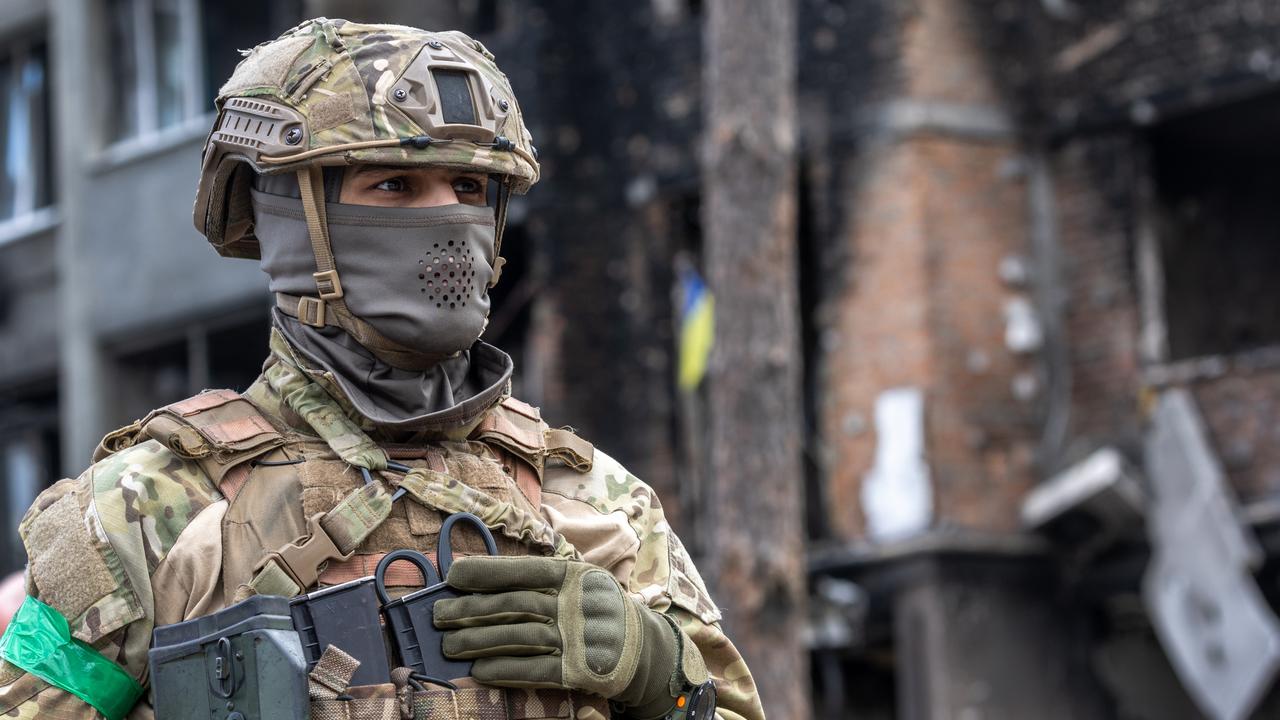 Ukrainian army troops stand guard following the visit of United Nations Secretary-General Antonio Guterres. Picture: John Moore/Getty Images